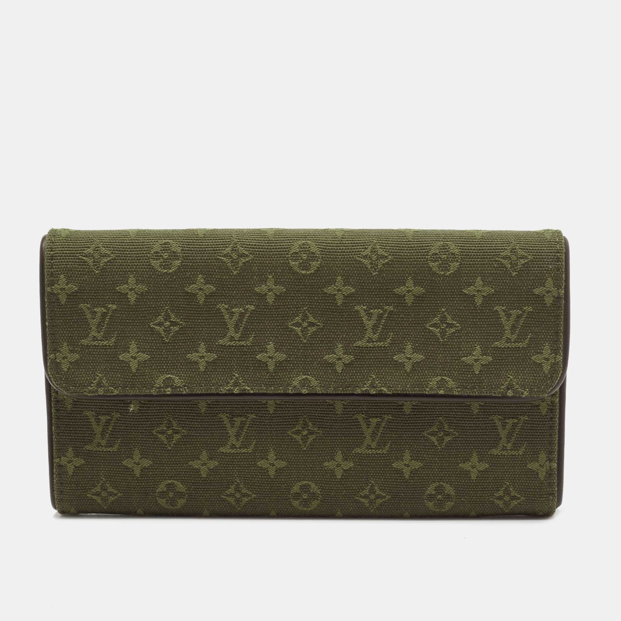 Louis Vuitton Khaki Green Mini Lin Canvas Porte Tresor International Wallet
